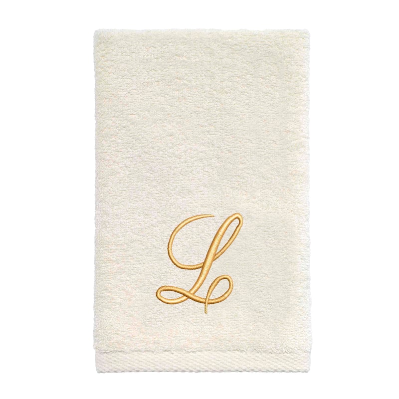 Avanti Linens Ivory/Gold Script Monogram Fingertip Towel Letter L - Fingertip Towel
