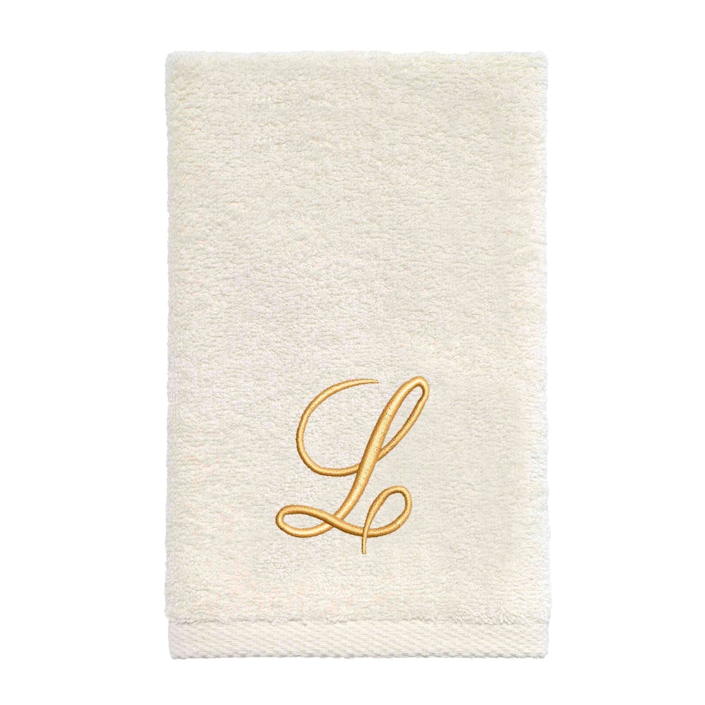 Avanti Linens Ivory/Gold Script Monogram Fingertip Towel Letter L - Fingertip Towel