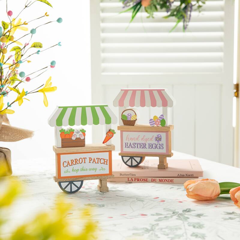 Glitzhome 6"H Set of 2 Easter Wooden Booths Table Decor