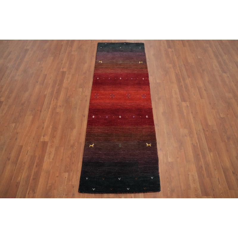 Hand Knotted Oriental 100% Wool Carpet Tribal Animal Pictorial Multi-Colored Gabbeh Runner Rug - 6' 10'' X 2' 4''