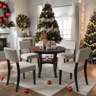 5-Piece Kitchen Dining Table Set Round Table with Bottom Shelf, 4 ...