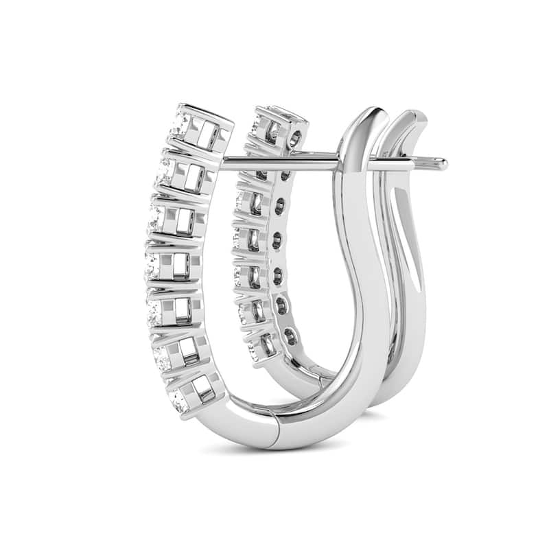 Marquee Almost 3/4 Carat TW Omega Back Diamond Hoop Earrings in 14K White Gold