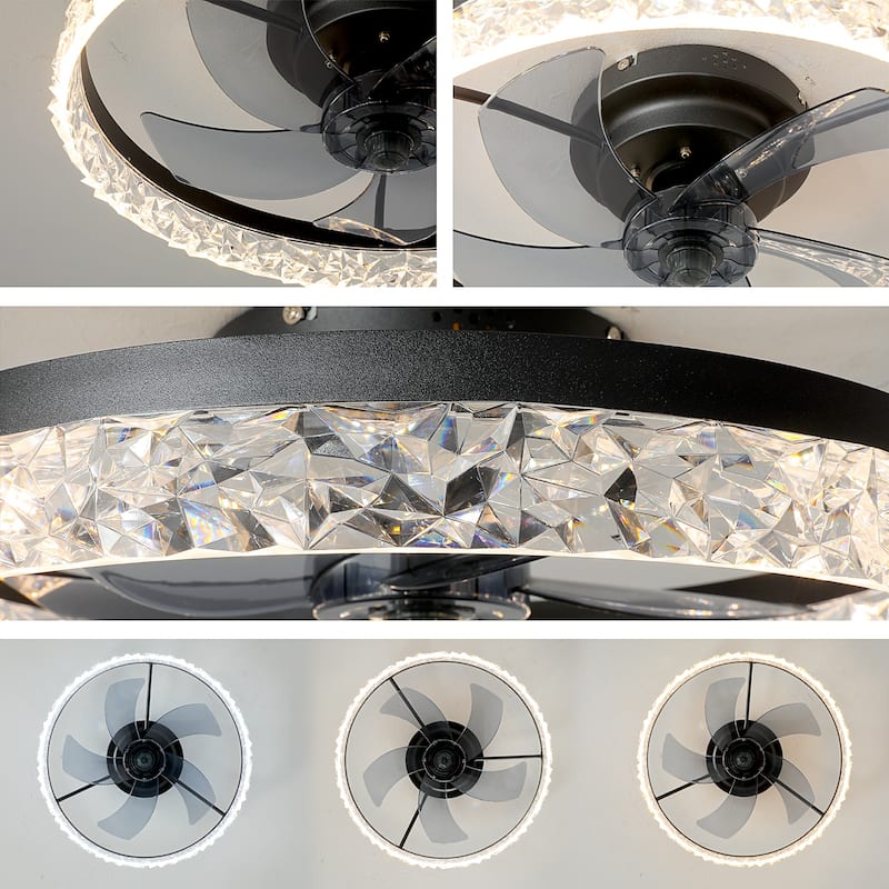 KAYLA 20.86'' Modern Flush Mount Ceiling Fans, Low Profile Ceiling Fan with Lights, Dimmable, APP Control, 6-Speed - N/A