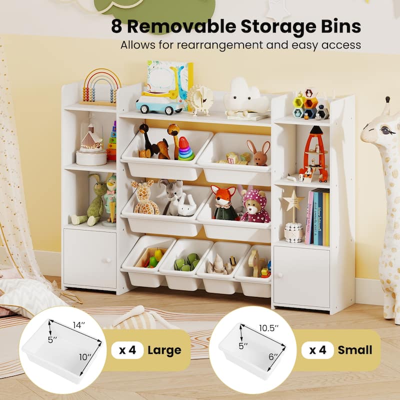 56" Kids Storage Shelf with 8 Removable Bins Rounded and Corners Anti-Tip Design - 56" x 12" x 39"
