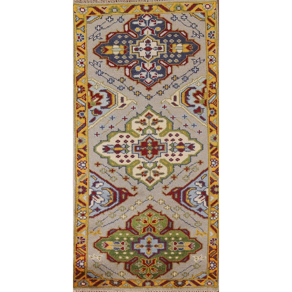 Geometric Kazak Indian Rug Handmade Wool Carpet - 2'7"x 5'11"