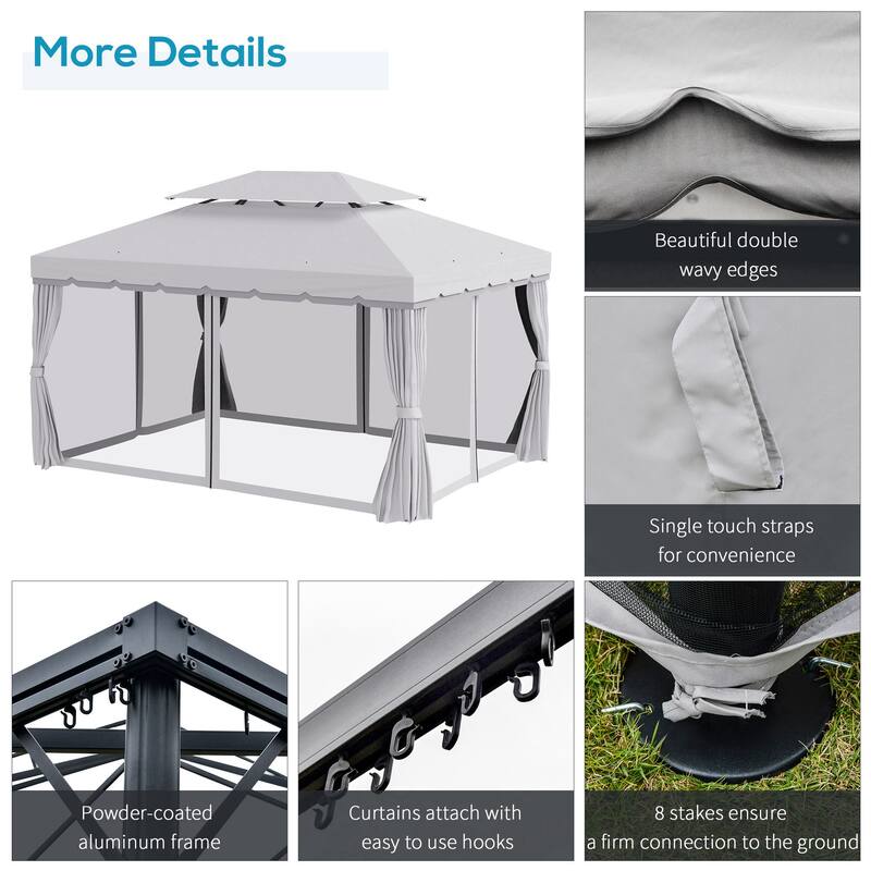 10' x 13' Outdoor Gazebo Canopy Shelter with Netting and Curtains