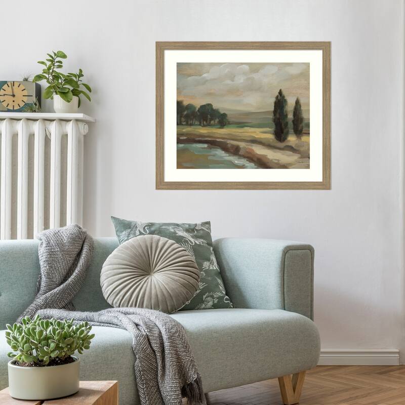 By the River by Silvia Vassileva Wood Framed Wall Art Print - Woodgrain Stripe Mocha