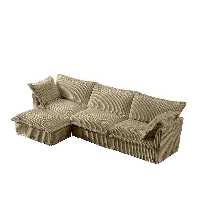 Corduroy 3-Seater Armless Sectional Sofa with Reversible Ottoman