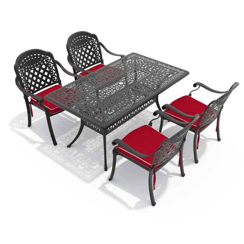 5-Piece Cast Aluminum Outdoor Dining Set with Cushions