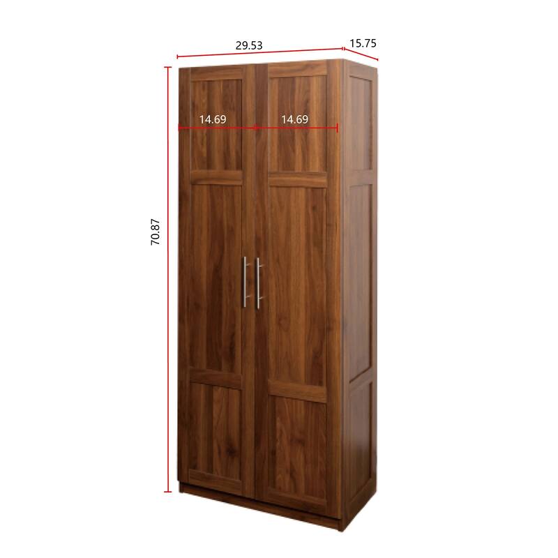Roomfitters Tall Kitchen Pantry Cabinet with 2 Doors and Adjustable Shelves, Freestanding Storage Cupboard, Walnut