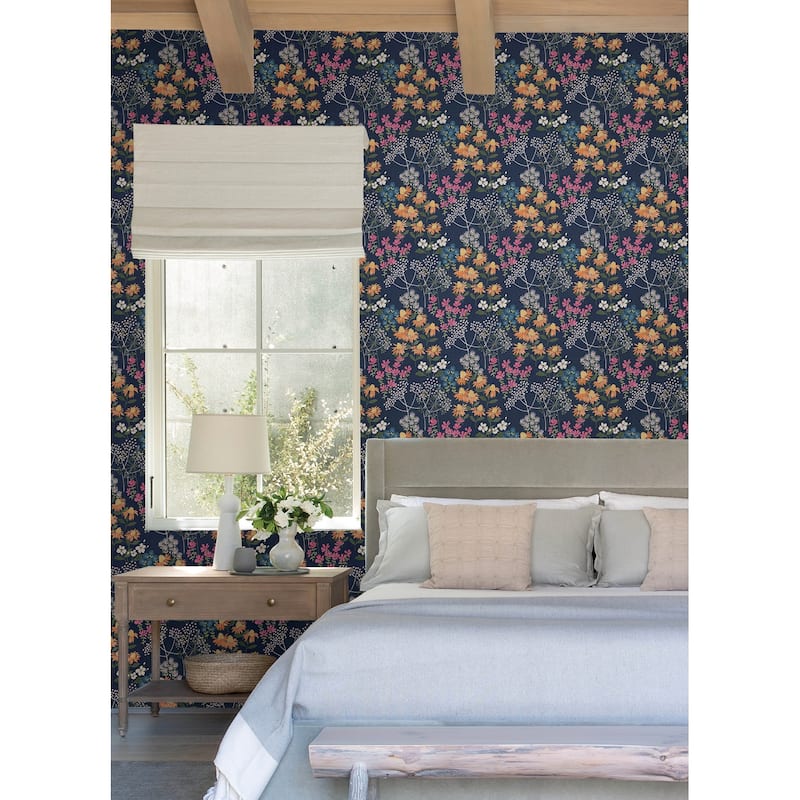 A-Street Prints Cultivate Navy Springtime Blooms Wallpaper