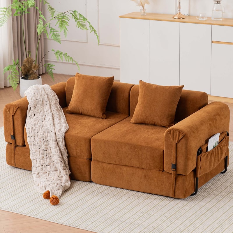 Folding Chaise Longue Sofa Fold Out Loveseat Floor Couch, Convertible Sleeper Sofa Bed Modular Leisure Sofa