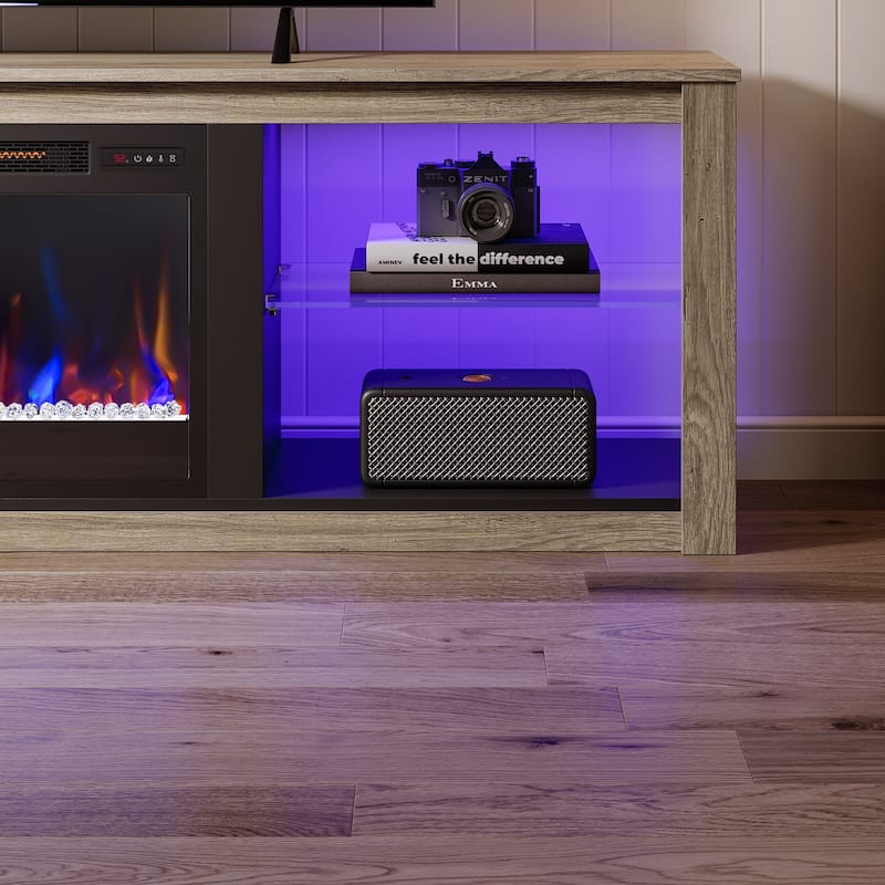 TV Stand for TVs up to 75" with Fireplace, LED Entertainment Center - 71 inch