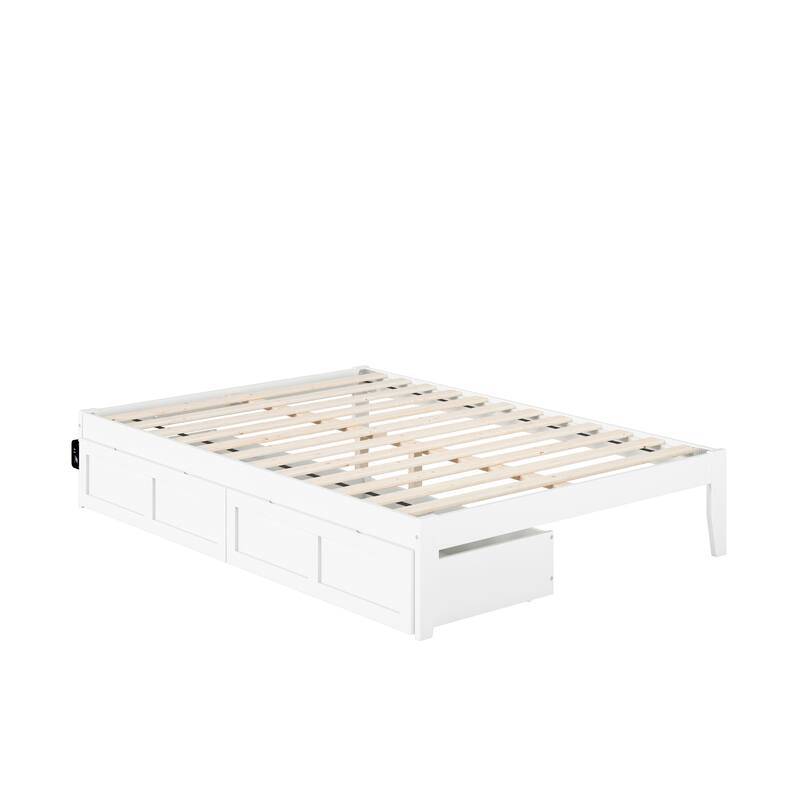 Charm Bed with USB Charger & Drawers - Full Size, White - Modern Storage Bed