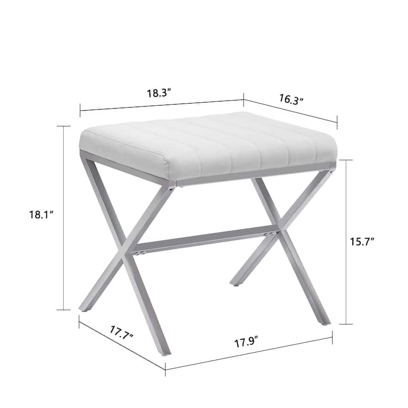 Tufted Faux Leather Vanity Bench with Metal X Legs