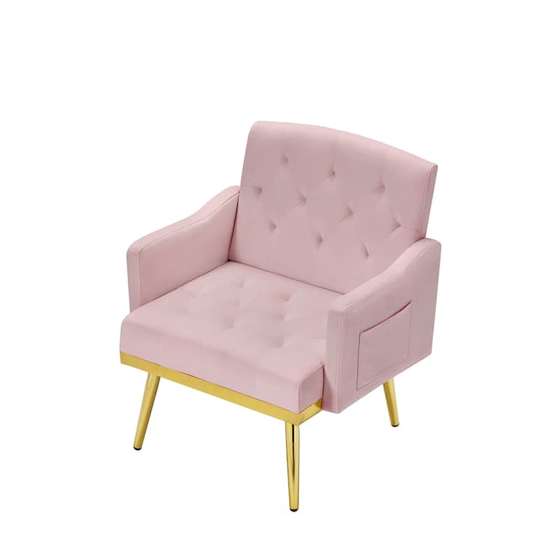 Velvet Upholstered Accent Chair, Tufted Lounge Reading Chair, Single Sofa Chair with Side Pockets & Metal Legs