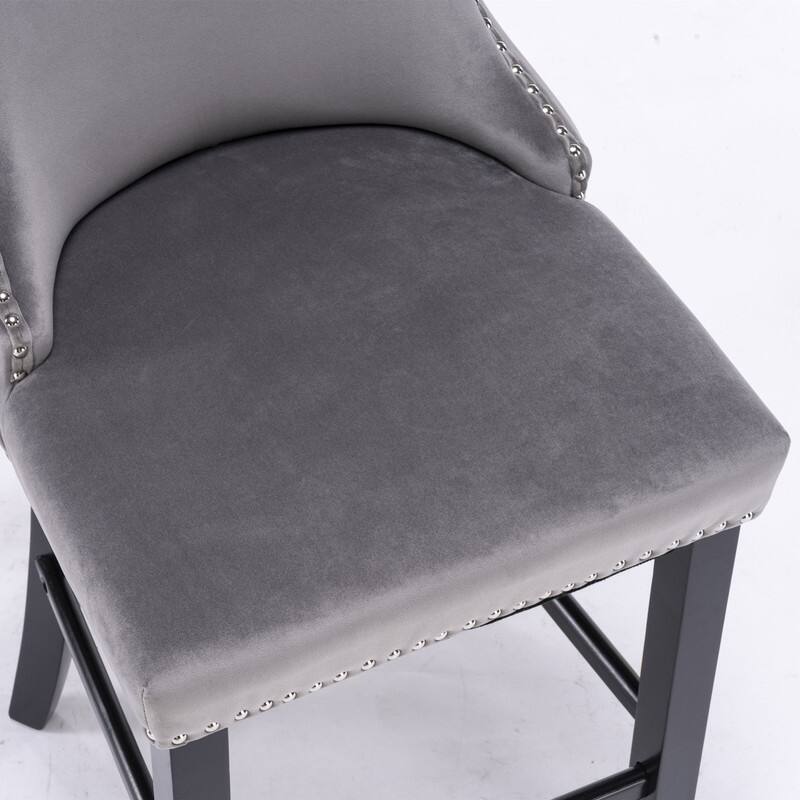 Contemporary Velvet Upholstered Bar Stools/Set of 2/Button Tufted,Grey - Set of 2