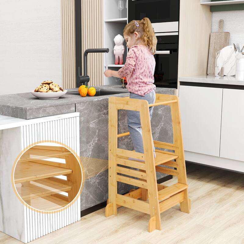 Gymax Kids Kitchen Step Stool Kids Standing Tower w/ Safety Rails
