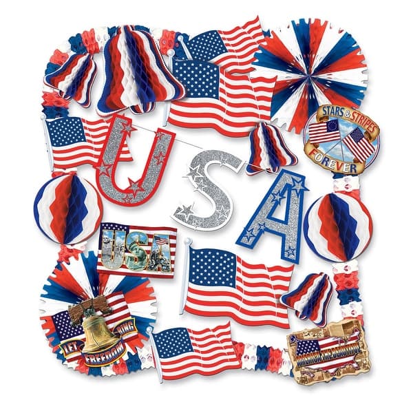 22 Piece Red White And Blue Patriotic Usa 4th Of July Decorating Kit Overstock 21707110