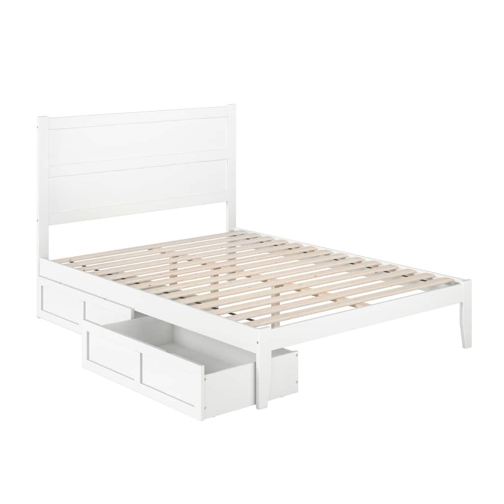 NoHo Queen Platform Bed with 2 Storage Drawers in White