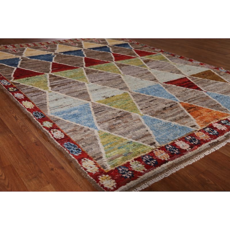 Trellis Moroccan Oriental Area Rug Hand-Knotted Wool Carpet - 5'11" x 7'8" - 5'11" x 7'8" - Multi-Color