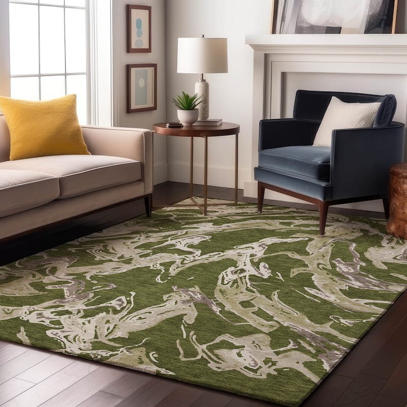 Premium Washable Super Soft Abstract Thrust Mayfield Rug - Olive - 8' x 10'