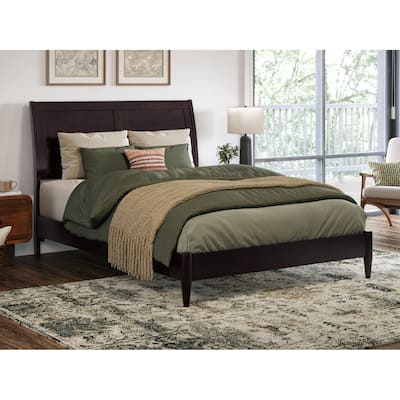 Solid Wood Sleigh Bed - Low Profile Platform Bed Frame - Full Size Bed Espresso Finish