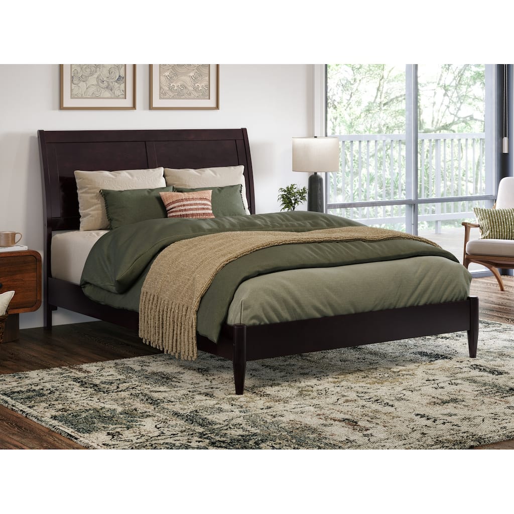 Solid Wood Sleigh Bed - Low Profile Platform Bed Frame - Full Size Bed Espresso Finish