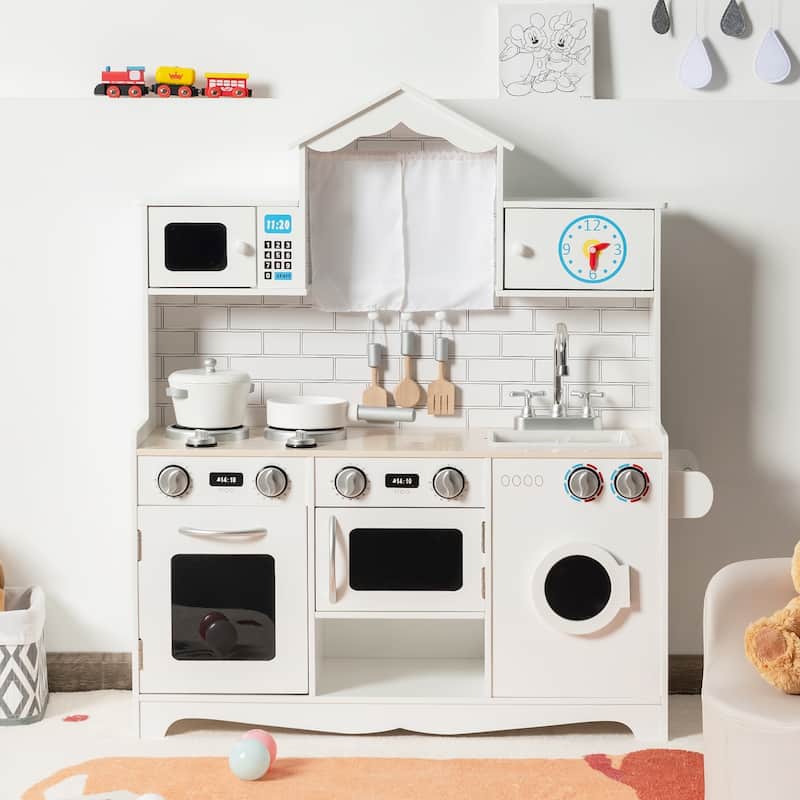 Wooden Kids Kitchen with Washing Machine - 31" x 12" x 35"