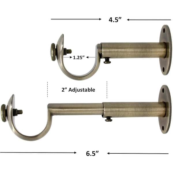 dimension image slide 5 of 7, Adjustable Solid Zinc Curtain Rod Bracket Wall Holder, Fits Up to 1 1/8" or 1 1/4" Rod, 2 Pieces