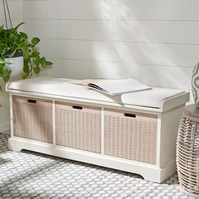 SAFAVIEH Landers 3-Drawer with Cushion Storage Bench - 47.3" W x 15" L x 19" H