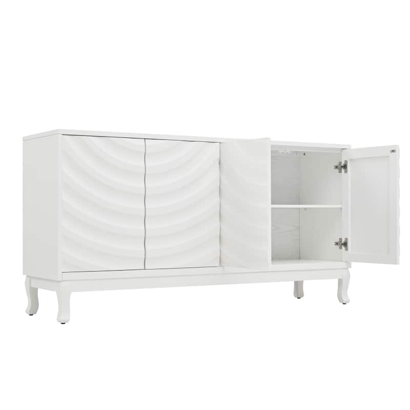 Elegant Sideboard Featuring Sophisticated Wavy Pattern Doors,Adjustable,Suitable for Study, Entryway and Living Room