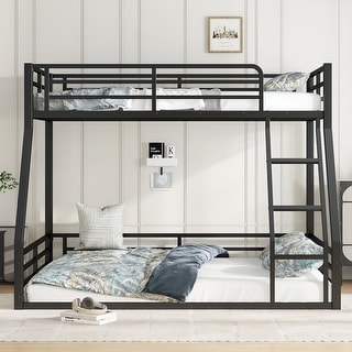 Metal Twin XL over Queen Floor Bunk Bed Frame with Noise-Reduced Design