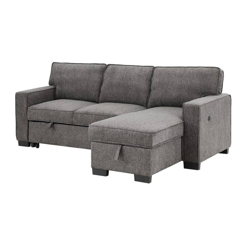 Joanne 87 Inch Reversible Sleeper Sectional Sofa, Storage Chaise, Gray