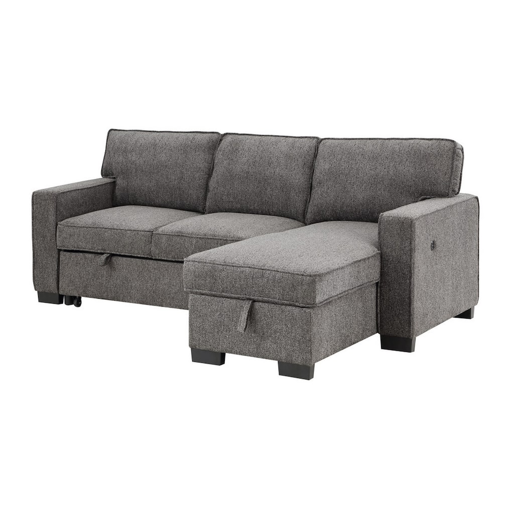 Joanne 87 Inch Reversible Sleeper Sectional Sofa, Storage Chaise, Gray