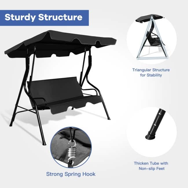 3 Seat Outdoor Patio Canopy Swing with Cushioned Steel Frame - 67.5" x 43.3" x 60.5"(L x W x H)