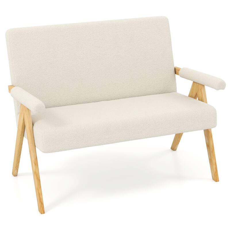 Gymax Loveseat Sofa Upholstered Sherpa Couch w/Armrests & Wooden Legs - Beige
