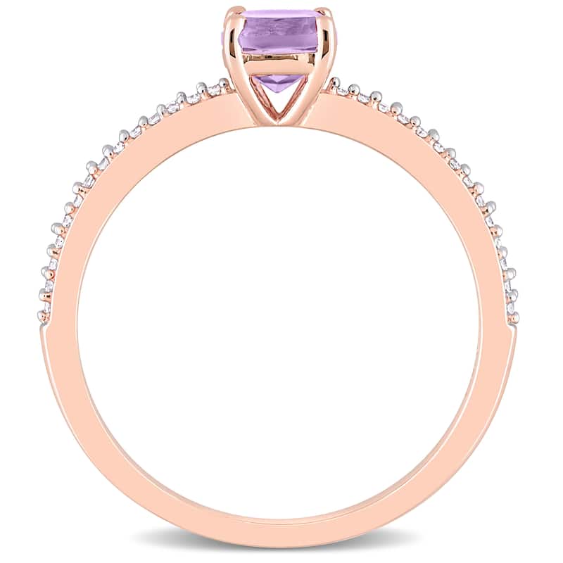 Miadora 10k Rose Gold Cushion-cut Rose de France and 1/10ct TDW Diamond Birthstone Ring