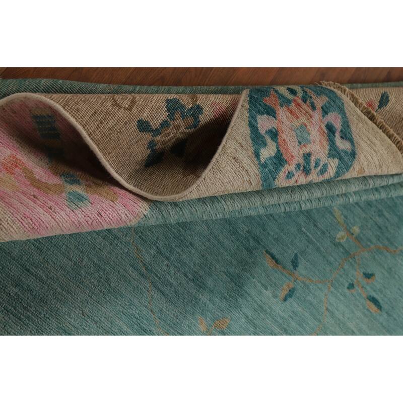Hand Knotted Oriental 100% Wool Carpet Traditional Floral Navy Blue & Blues Art Deco Area Rug - 11' 10'' X 9' 1''