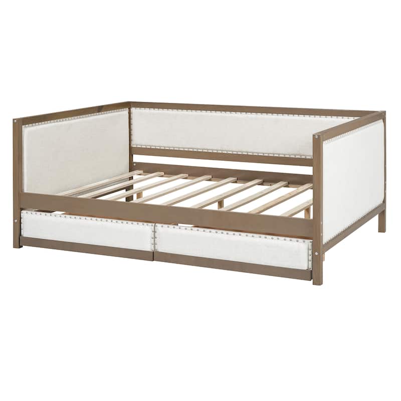 Upholstered Daybed with Trundle and Nailhead Decoration