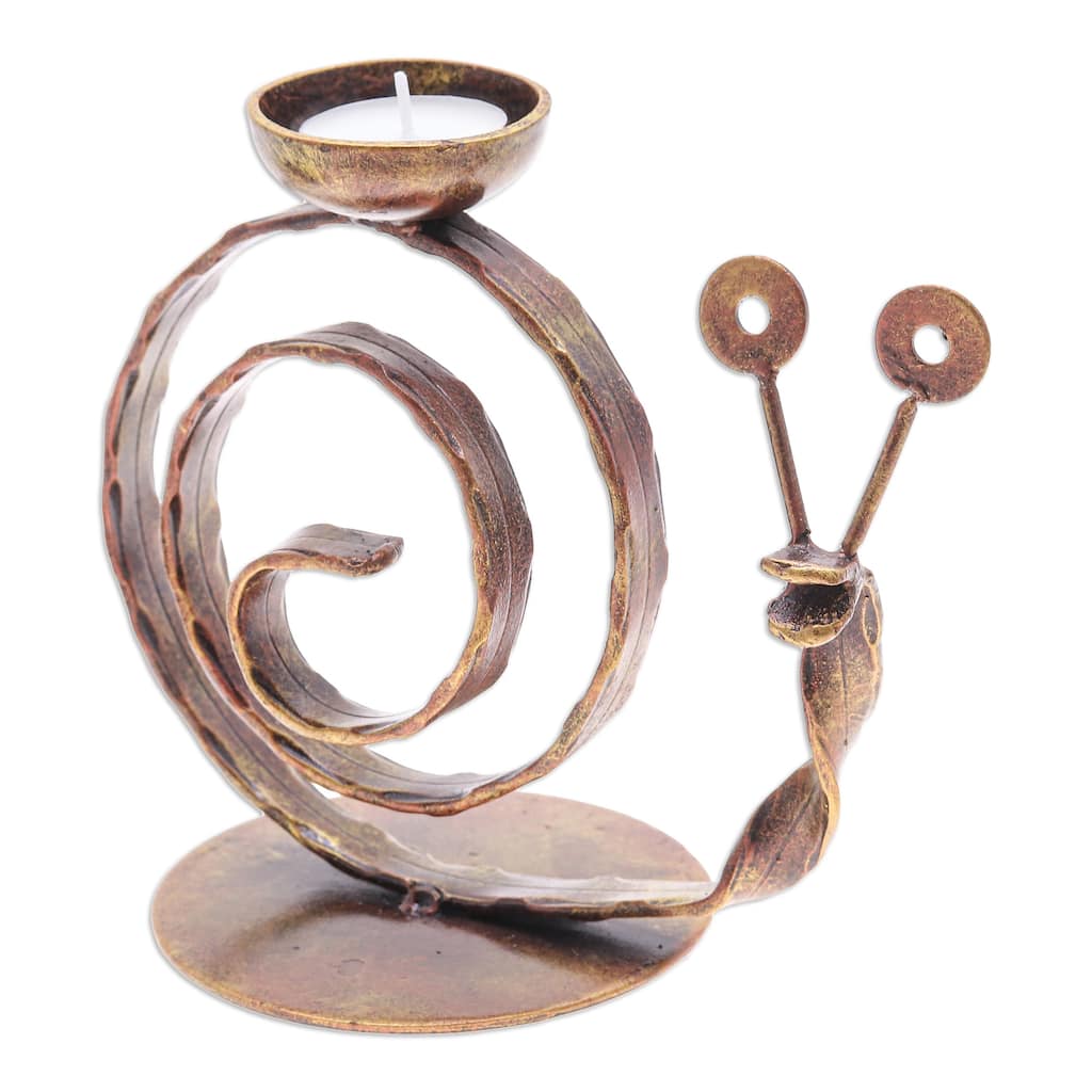 Novica Handmade Happy Snail Iron Tealight Holder