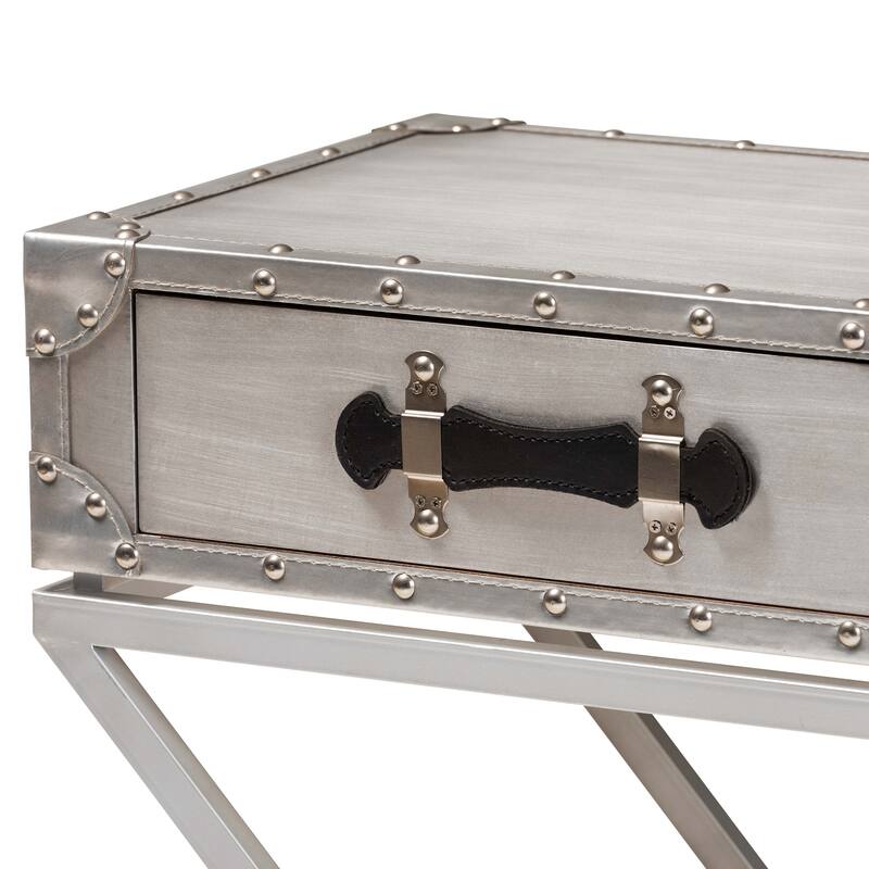 Baxton Studio William Modern French Industrial Silver Metal 1-Drawer End Table