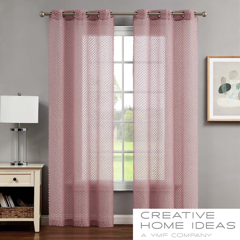 Creative Home Ideas Mia Embellished Sheer Grommet Window Curtain Panel Pair with Tiebacks,