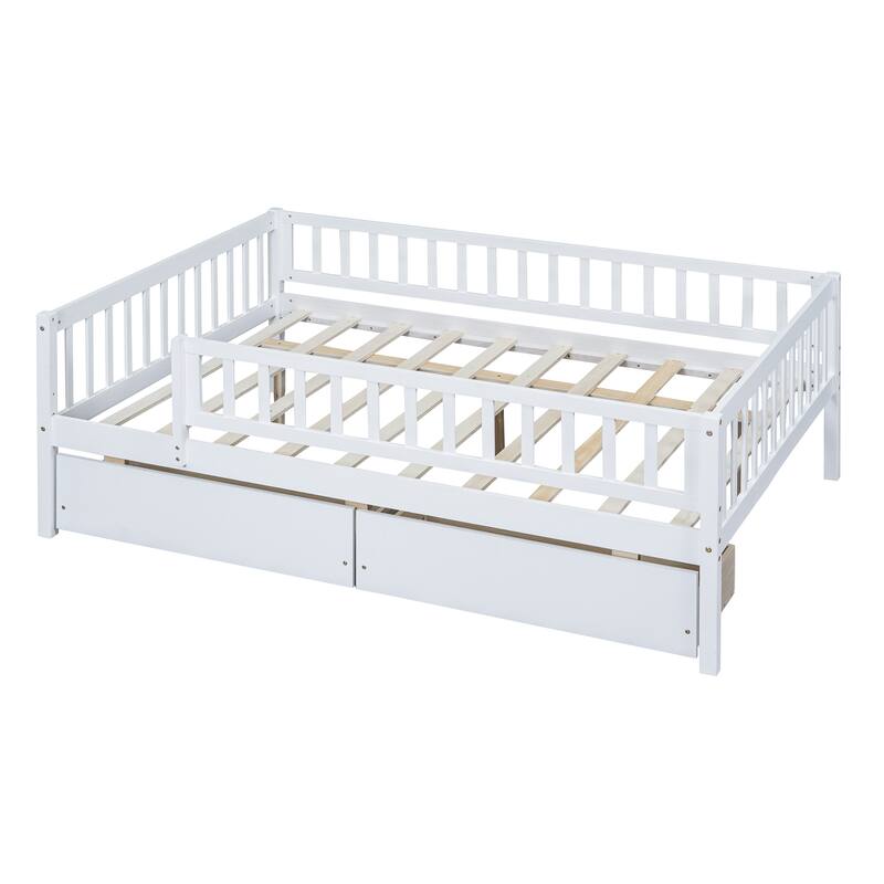 Full Size Modern Style Pine Wood Daybed with Two Storage Drawers