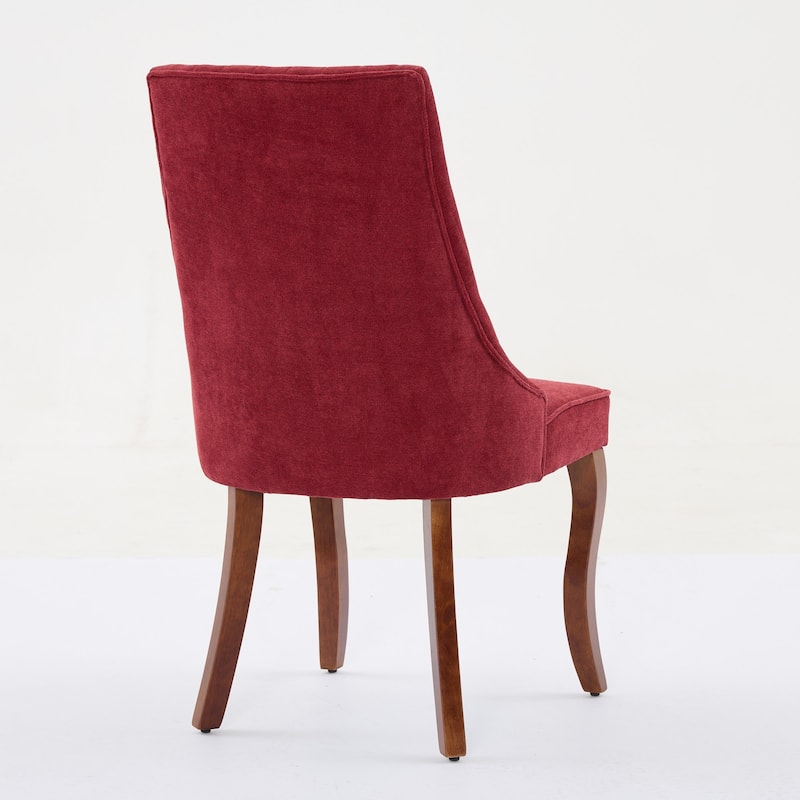 Flocking Linen Upholstered Dining Chairs with Curved Wood Legs, Set of 2