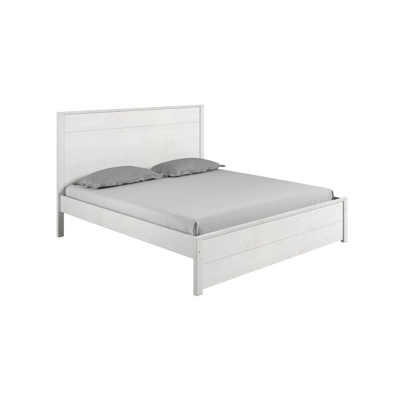 Luxury Solid Wood Bed - Coastal White Platform Queen Size Bed with Headboard & Footboard