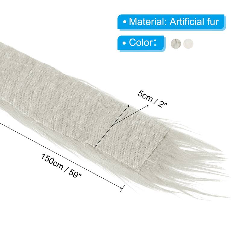 2Pcs 59" x 2" Plush Faux Fur Fabric Precut Strips - White, Grey