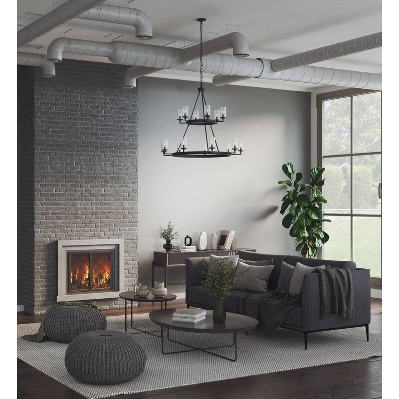 Gresham Collection 15-Light Graphite Clear Seeded Glass Farmhouse Chandelier Light