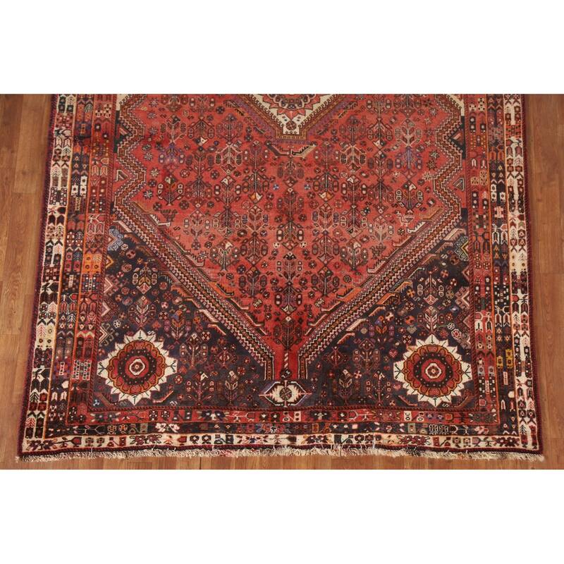 Vegetable Dye Shiraz Persian Vintage Area Rug Handmade Wool Carpet - 5'11"x 9'1"