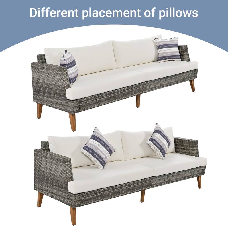 6-Piece PE Rattan Sofa Set with Cushions and Coffee Table